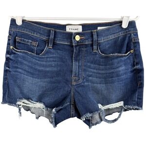 FRAME Women's‎ Denim Le Cutoff Shorts Size 27 Dark Wash Distressed Frayed Hem